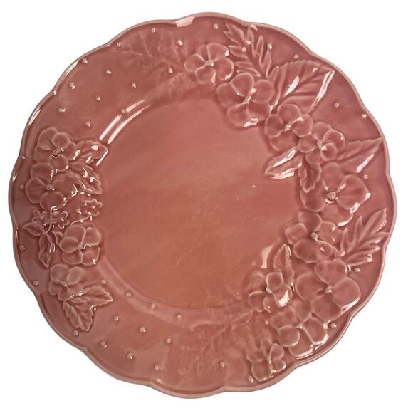 Bordallo Pinheiro Vintage Ingrid Pink Majolica Floral Dinner Plates-Set of 3 - Picture 4 of 6